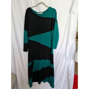The Fold London 100% Merino Wool Colorblock Dress Light Emerald Green Black 14